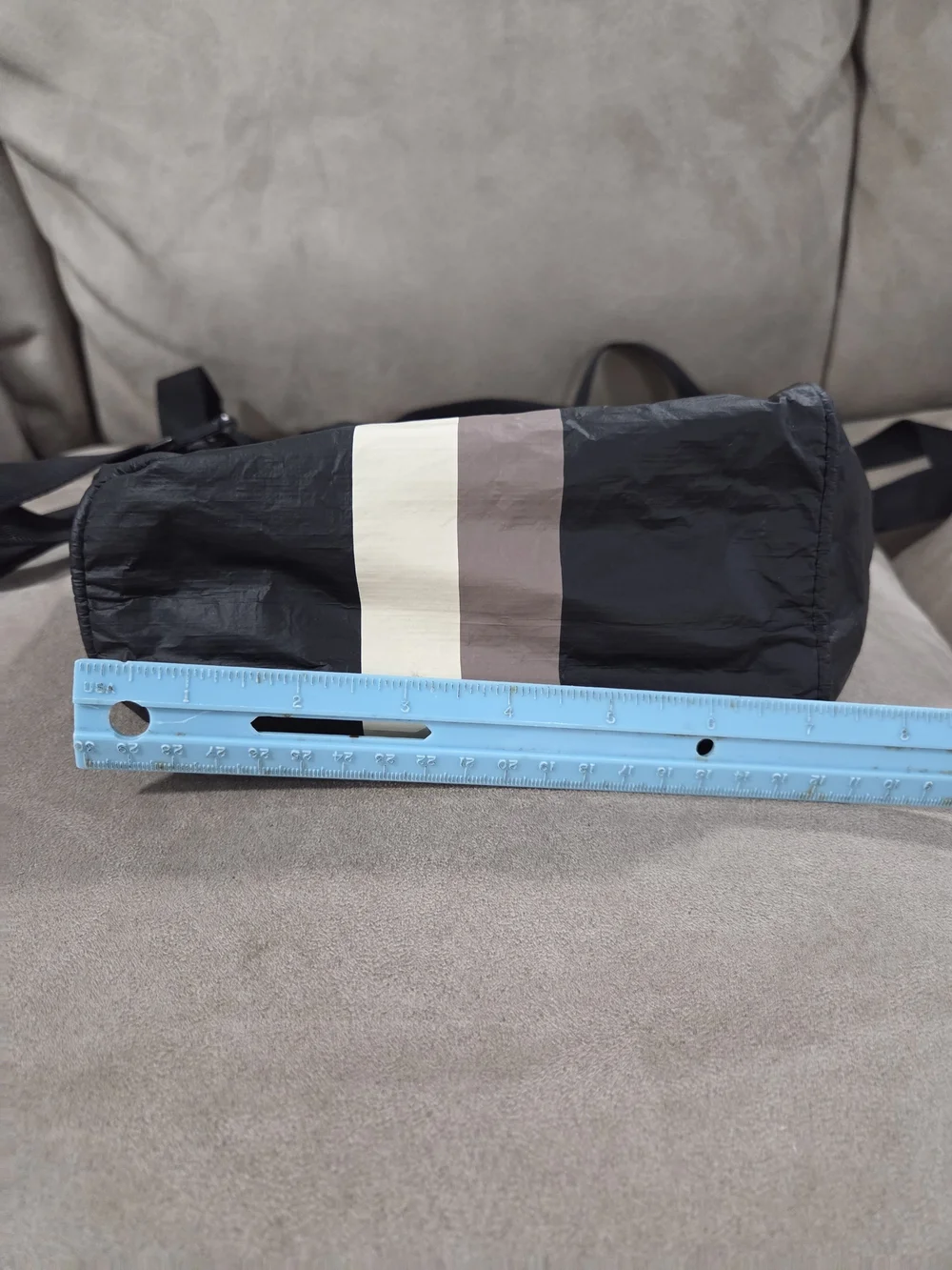 Aloha Collextion Black Crossbody Tote with Cream and Taupe Stripes